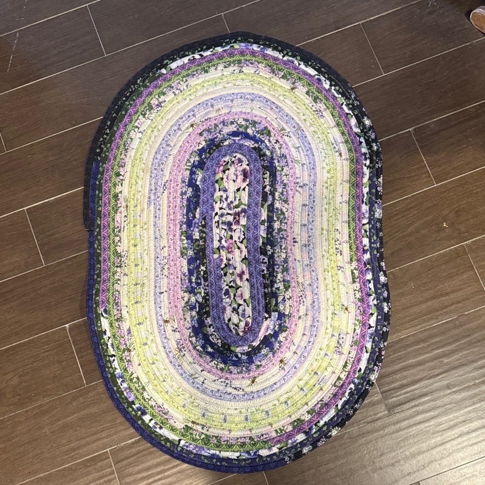 Handmade Oval Floral Rag Rug in Purple, Lavender, Green